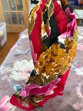 Vans Floral Print Satin Scarf in Hot Pink, Mustard & Black
